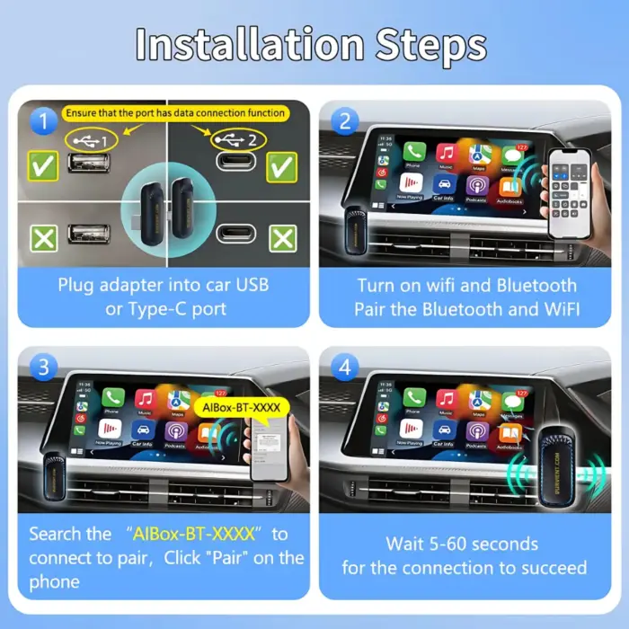 2-in-1 Concealed Wireless CarPlay Android Auto Adapter - Flushed USB Dongle - Image 6