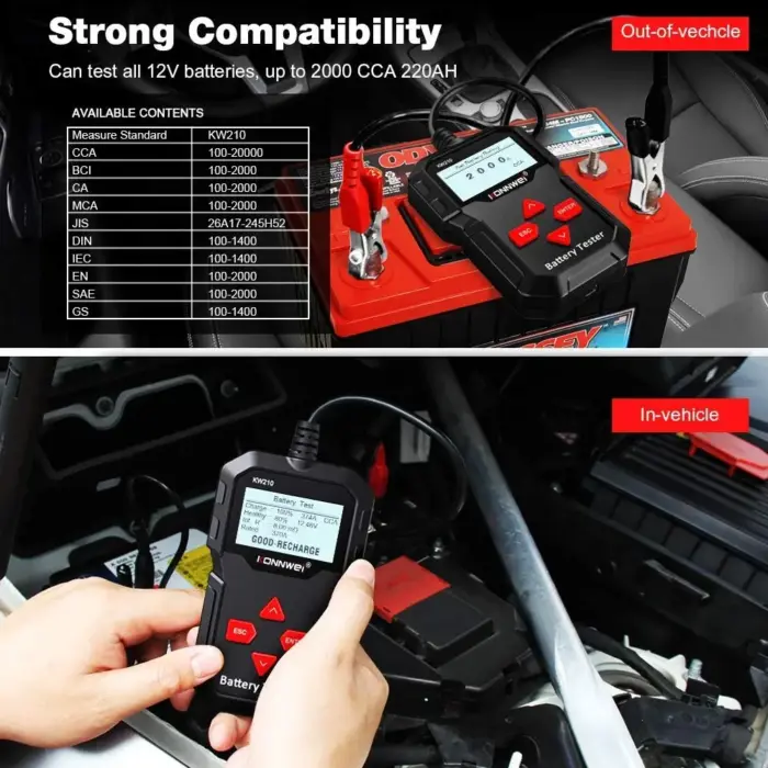 Konnwei KW210 Battery Tester - Professional Automotive Battery Load and Alternator Diagnostic Tool - Image 3