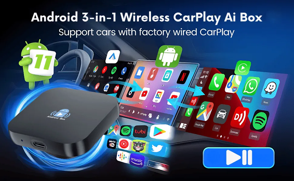 3 in 1 wireless Android Auto Apple CarPlay ai box