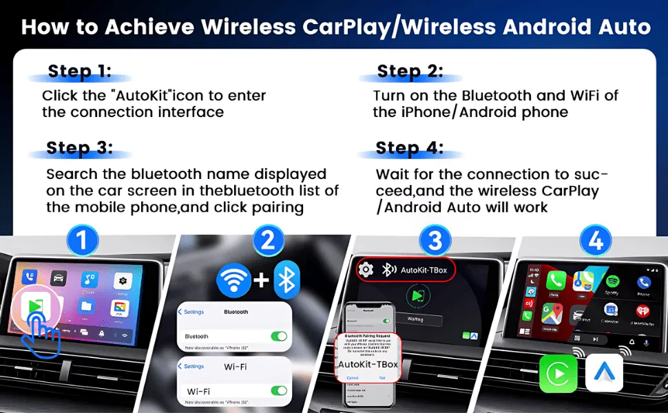 how to connect wireless Apple CarPlay Android Auto on ai box