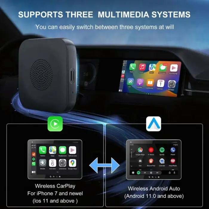 runs android with wireless Apple CarPlay Android Auto