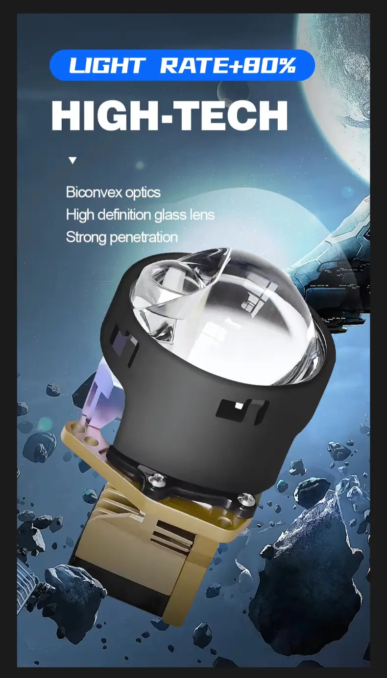 High tech bi convex lens with integrated laser spotlight