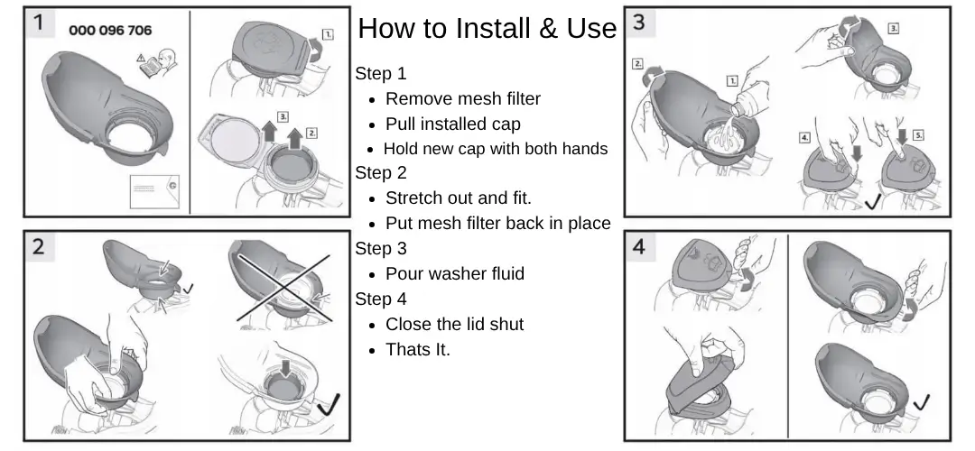 A+2 How to install and use silicone funnel style washer fluid lid