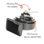 mounting plate pre installed uses official vag horn connector part no. 4d0 971 992