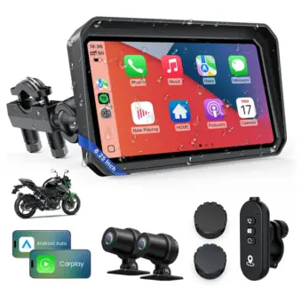6.25 Inch Wireless CarPlay Android Auto Motorcycle Display with Dual Dashcam, TPMS, Waterproof GPS Navigation System