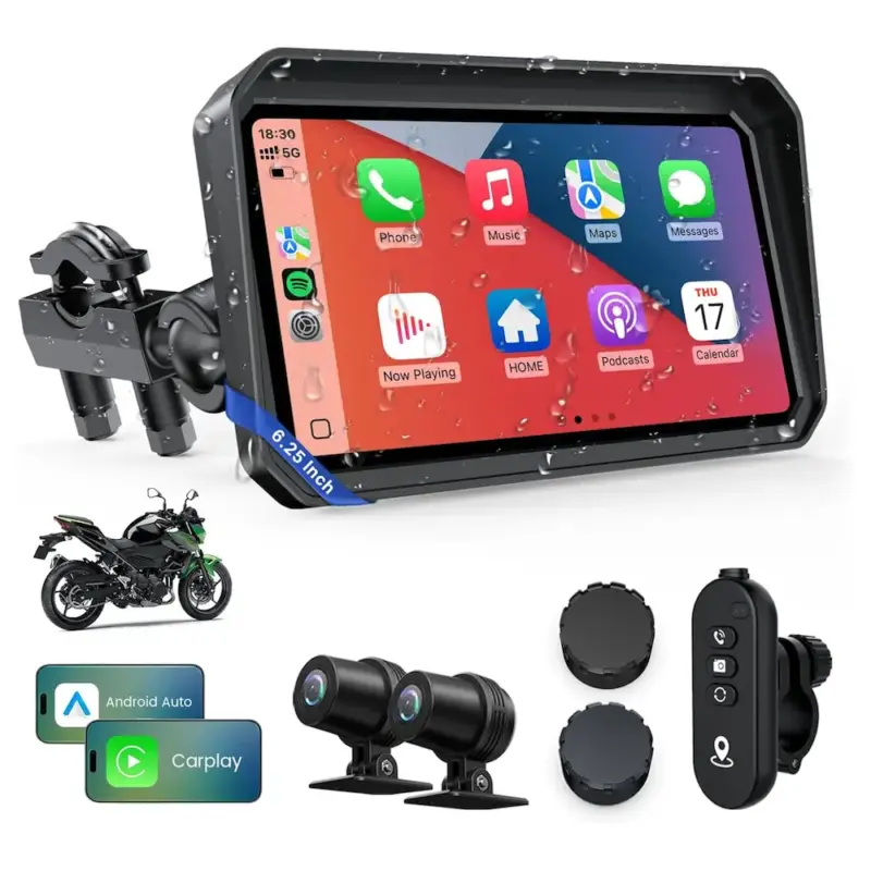 6.25 inch motorcycle display with dashcam tpms gps wifi Android Auto Apple CarPlay