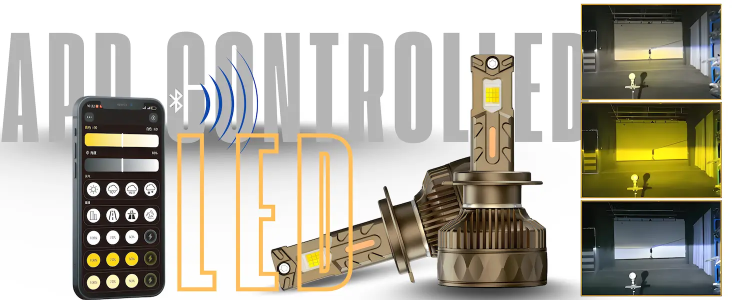 R11 App controlled Tri color LED headlight fog light for cars 160 watt a pair