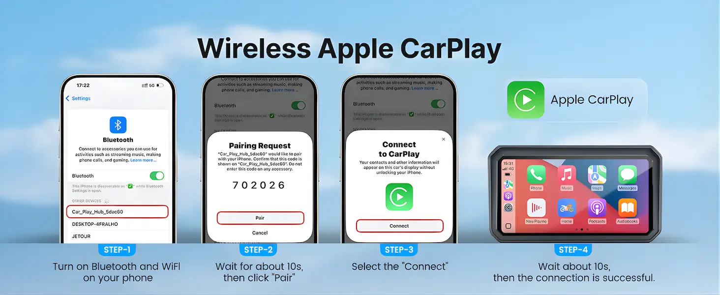 6.25 Inch Wireless CarPlay Android Auto Motorcycle Display with Dual Dashcam, TPMS, Waterproof GPS Navigation System 13 how to connect apple carplay wireless