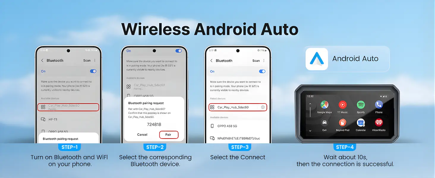 6.25 Inch Wireless CarPlay Android Auto Motorcycle Display with Dual Dashcam, TPMS, Waterproof GPS Navigation System 14 how to connect android auto wireless