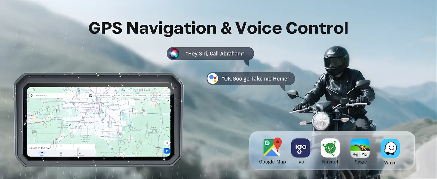 6.25 Inch Wireless CarPlay Android Auto Motorcycle Display with Dual Dashcam, TPMS, Waterproof GPS Navigation System 8 gps navigation and voice control
