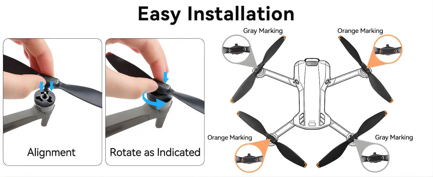 DJI Mini 5 Pro Propeller Blades - 4 Pcs 6028F Quick-Release Low-Noise Replacement Blades 3 A+3 easy to install dji mini 5 pro propeller blades