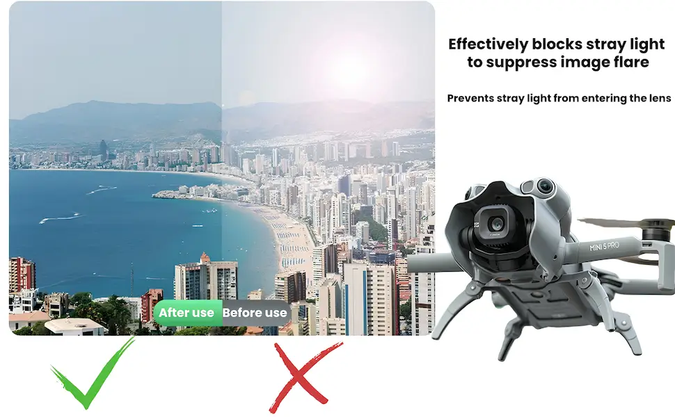 Lens Hood for DJI Mini 5 Pro – Anti-Glare Sunshade Gimbal Protector Cover, Snap-On Design, Lightweight 3 DJI Mini 5 Pro M5P Gimbal Protector Lens Hood Impact on photography